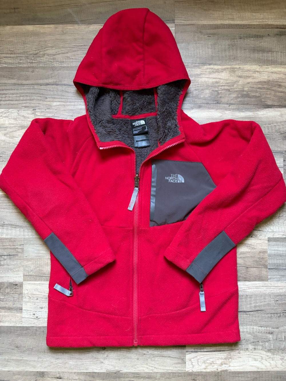 The North Face Kids Red Fleece Jacket with Sherpa Hood